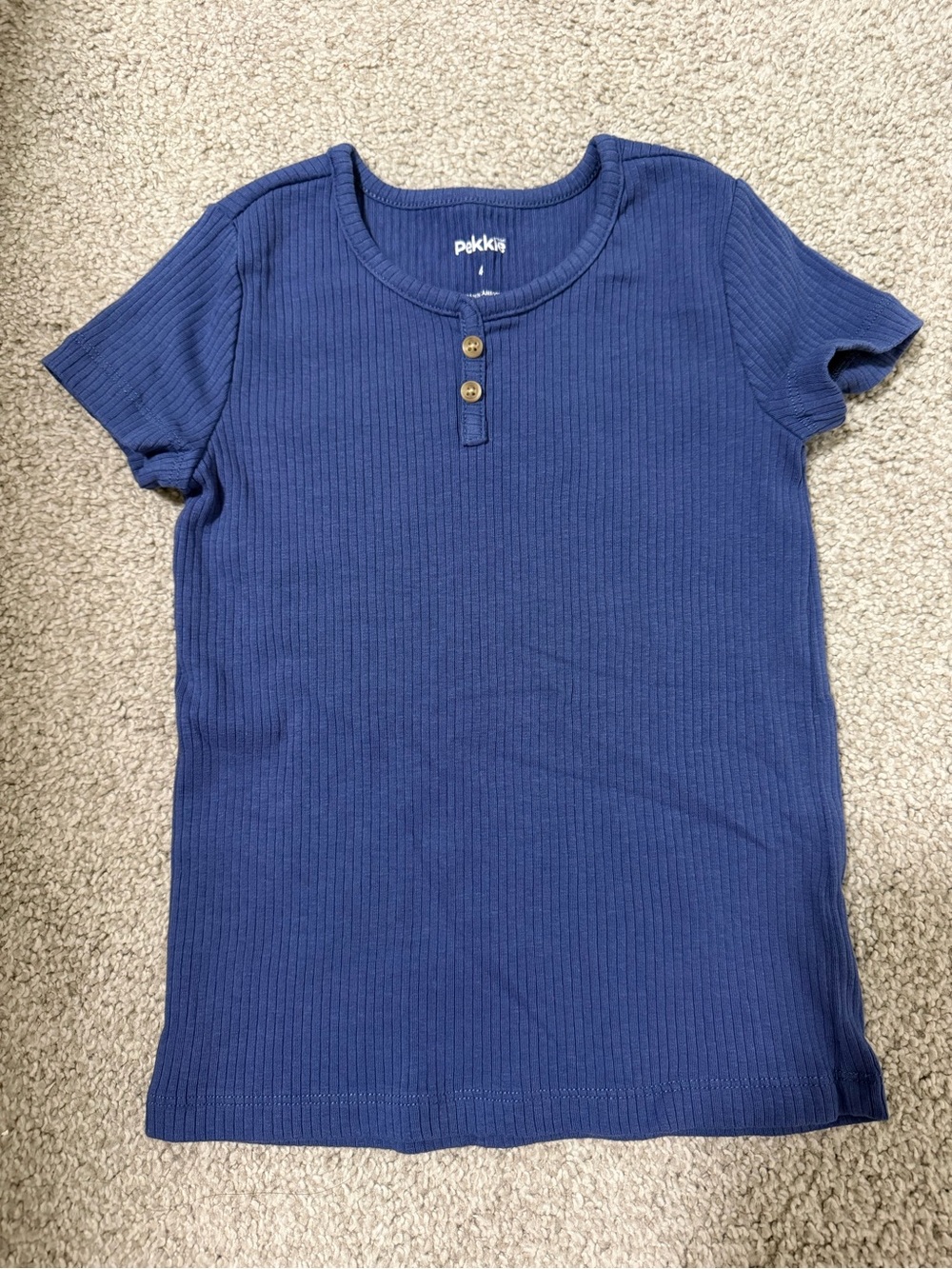 Pekkle Kids Navy Ribbed Short Sleeve Top
